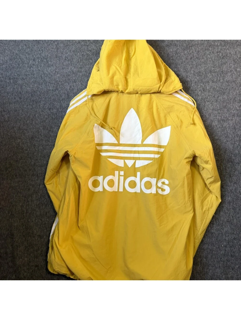 Vintage Adidas Originals Windbreaker Jacket Mens L Yellow Hooded Full Zip Logo